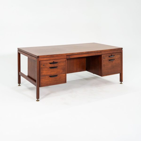 1970 Jens Risom Designs Double Pedestal Executive Desk in Walnut For Cheap