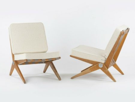 1948 Pair of Pierre Jeanneret for Knoll Associates No. 92 Scissor Lounge Chairs Hot on Sale