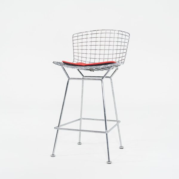 2010s Bertoia Counter Stool 426C by Harry Bertoia for Knoll in Chrome with Red Seat Pads 1x Available Fashion