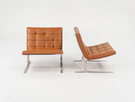 1960s Pair of CH28 Lounge Chairs by Nicos Zographos for Zographos Designs Ltd. in Cognac Leather and Stainless For Sale