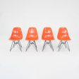 1962 Set of Four Herman Miller Eames DSR Fiberglass Dining Side Shell Chairs in Red Orange with Eiffel Bases For Sale