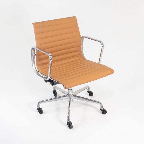 2010s Eames Aluminum Group Management Desk Chair by Ray and Charles Eames for Herman Miller in Tan Leather Supply