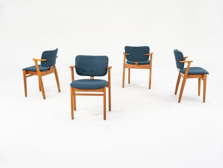 C. 1949 Set of Four Knoll Domus Dining Chairs by Ilmari Tapiovaara for with New Blue Fabric Fashion