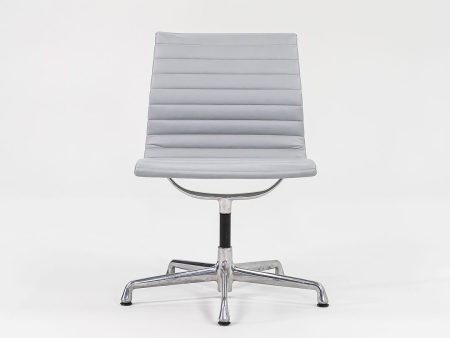 2010s Aluminum Group Armless Side Chair by Ray and Charles Eames for Herman Miller in Blue Grey Leather Online Hot Sale