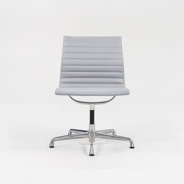 2010s Aluminum Group Armless Side Chair by Ray and Charles Eames for Herman Miller in Blue Grey Leather Online Hot Sale