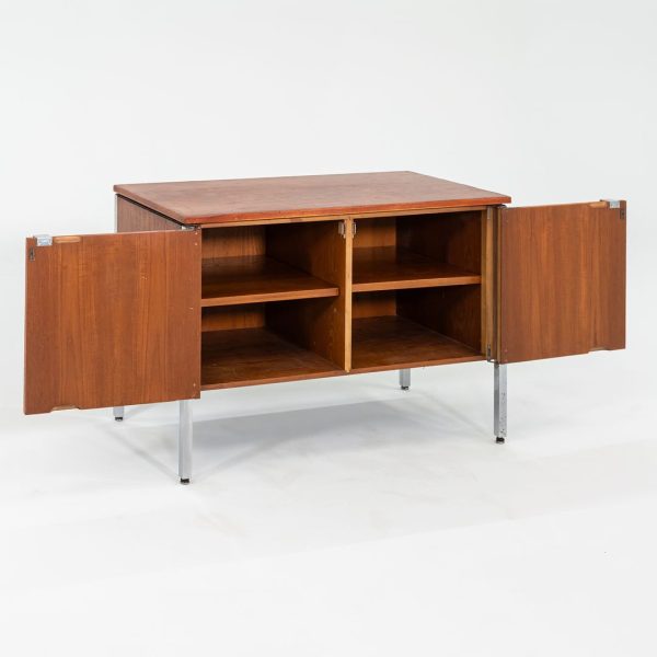 C. 1960s Oak and Chrome Two Door Cabinet   Credenza attributed to Lehigh Leopold For Sale