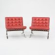 1995 Pair of Mies van der Rohe Barcelona Lounge Chairs with Stainless Frames in Sabrina Nasturtium Red Leather on Sale