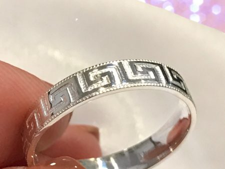 Band- Greek Key Patterned Ring Sterling Silver Stackable Cheap