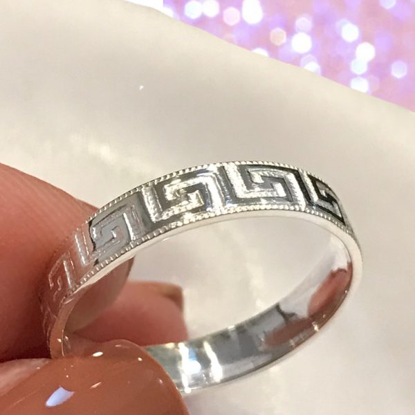 Band- Greek Key Patterned Ring Sterling Silver Stackable Cheap