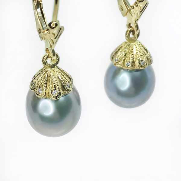 Pearl Dangle Grey 14K Yellow Gold Lab Diamond Earrings Supply