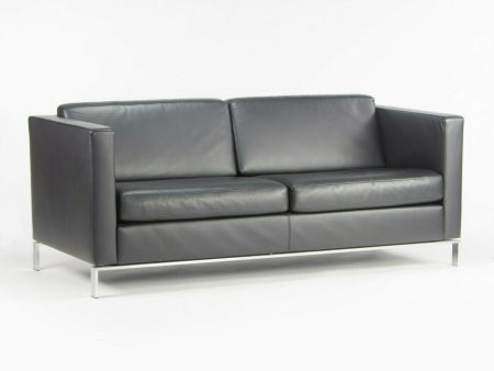 Lord Norman Foster Model 500 Black Leather 2 Seat Settee Sofa for Walter Knoll Cheap