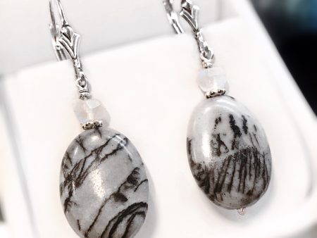 Jasper & Moonstone Sterling Silver Drop Earrings Fashion