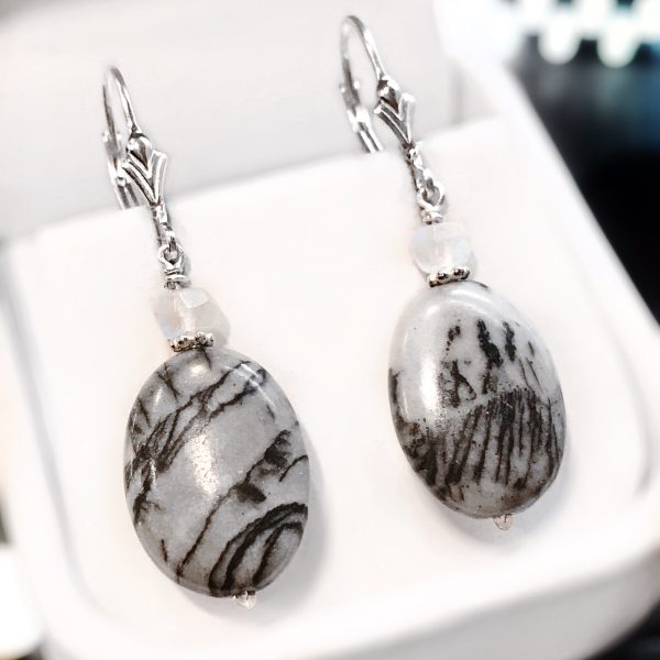 Jasper & Moonstone Sterling Silver Drop Earrings Fashion