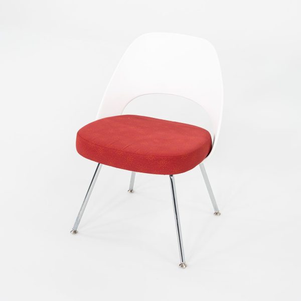 2011 Eero Saarinen for Knoll Armless Executive Side   Dining Chairs in White with Red Fabric 1x Available Supply