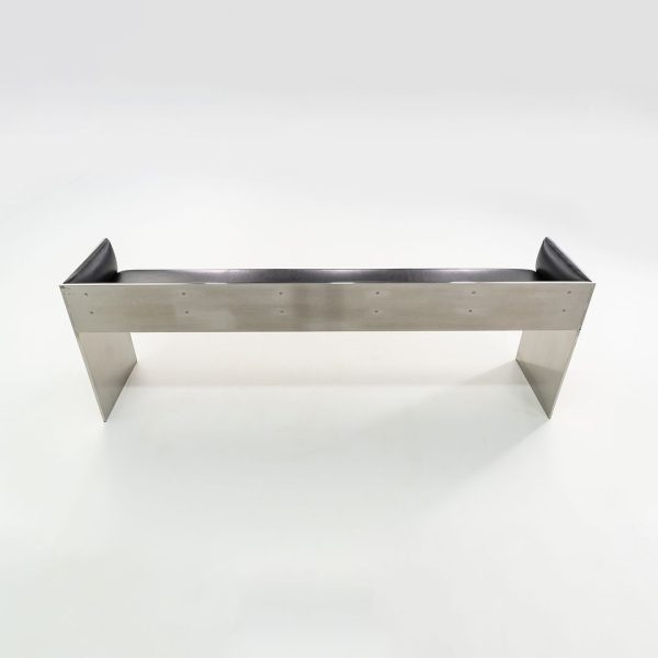 2016 Custom Brushed Stainless Steel Bench with Black Leather Upholstery, 2x Available For Cheap