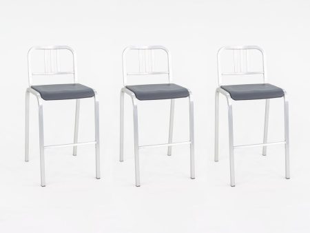 2022 Nine-O Bar Stool by Ettore Sottsass for Emeco in Brushed Aluminum with Grey Seat 21x Available Fashion