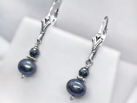 Pearl and Hematite Sterling Silver Earrings Cheap