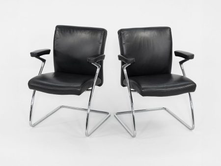 2003 Walter Knoll Art Collection Dining Arm Chairs in Black Leather 4x Available For Cheap