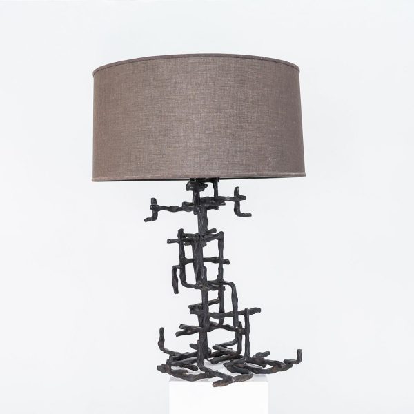 1960s Marcello Fantoni Patinated Steel Table Lamp with Grey Drum Shade Fashion