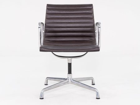 2012 Eames Aluminum Group Side Chair, EA108 by Ray and Charles Eames for Herman Miller in Brown Leather 12+ Available Discount