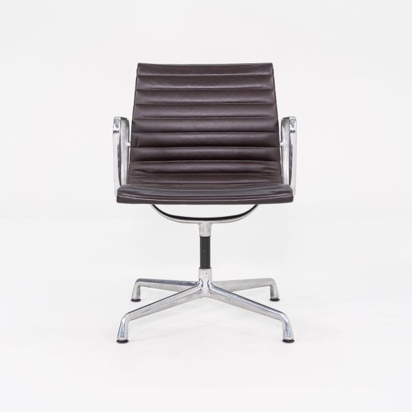 2012 Eames Aluminum Group Side Chair, EA108 by Ray and Charles Eames for Herman Miller in Brown Leather 12+ Available Discount