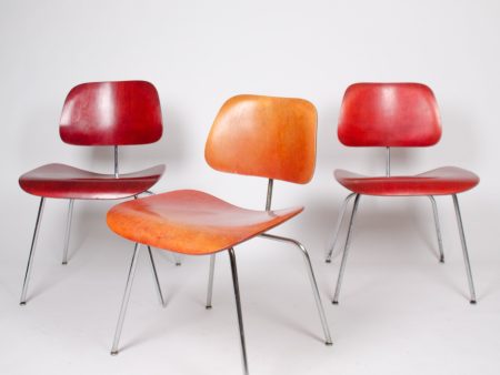 Eames Evans Herman Miller 1940 s DCM Dining Chairs Red Aniline Dye 1x Available Sale