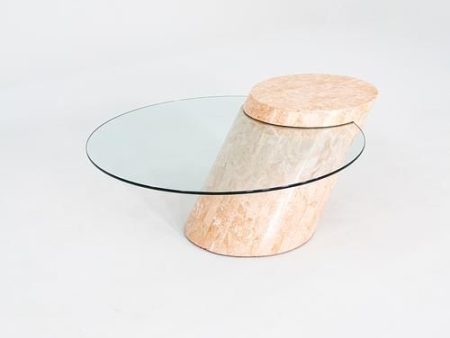 1980s Tessellated Marble and Glass Cantilevered Coffee Table Online now