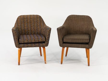 C. 1958 Pair of Florence Knoll 84 ULB Lounge Arm Chairs in Fabric and Wood Online Sale