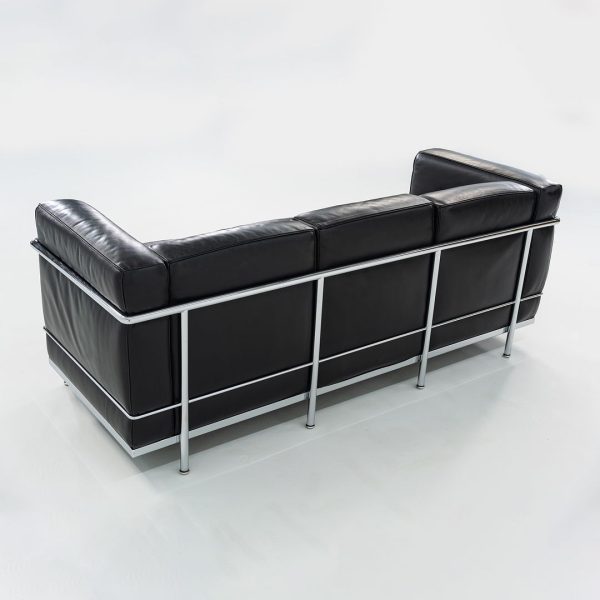 2010s LC2 3-Seat Sofa by Le Corbusier, Pierre Jeanneret, Charlotte Perriand for Cassina in Black Leather and Chrome Discount