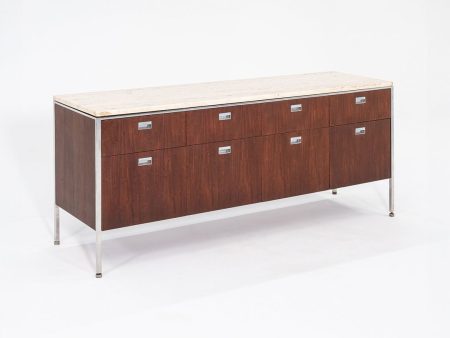 1960s Davis Allen and Gordon Bunshaft for SOM 66 inch Credenza   Cabinet in Walnut and Travertine Online