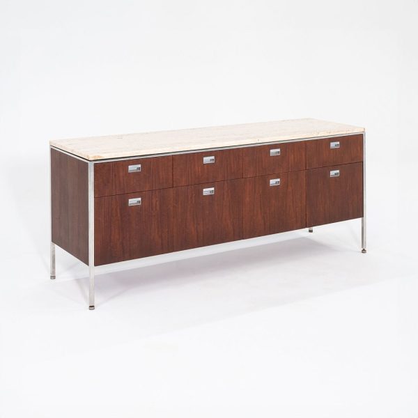 1960s Davis Allen and Gordon Bunshaft for SOM 66 inch Credenza   Cabinet in Walnut and Travertine Online