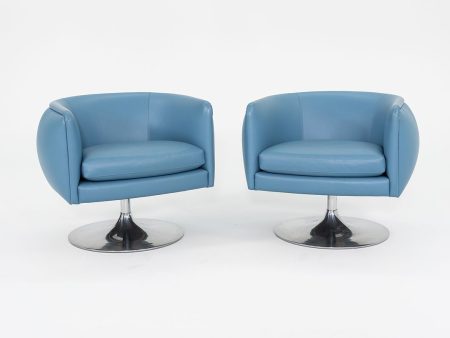 2010s D Urso Swivel Chair, Model 2165 by Joe D Urso for Knoll in Blue Leather 6x Available For Sale