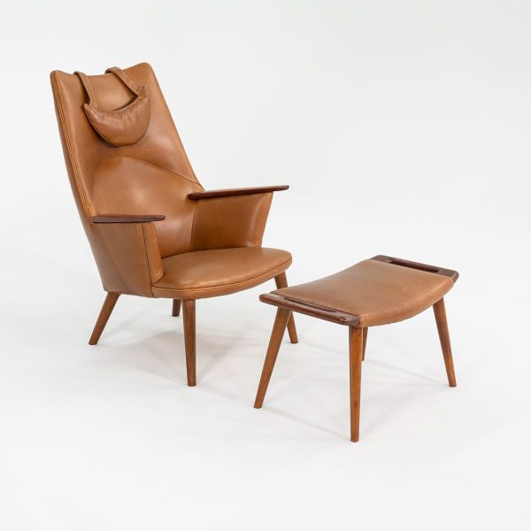 1958 Wegner AP27 and AP29 Lounge Chair and Ottoman by Hans Wegner for A.P. Stolen in Newly Upholstered Caramel Leather For Sale