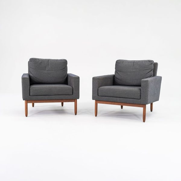 2016 Raleigh Arm Chairs by Jeffrey Bernett and Nicholas Dodziuk for Design Within Reach in Walnut and Grey Fabric Discount