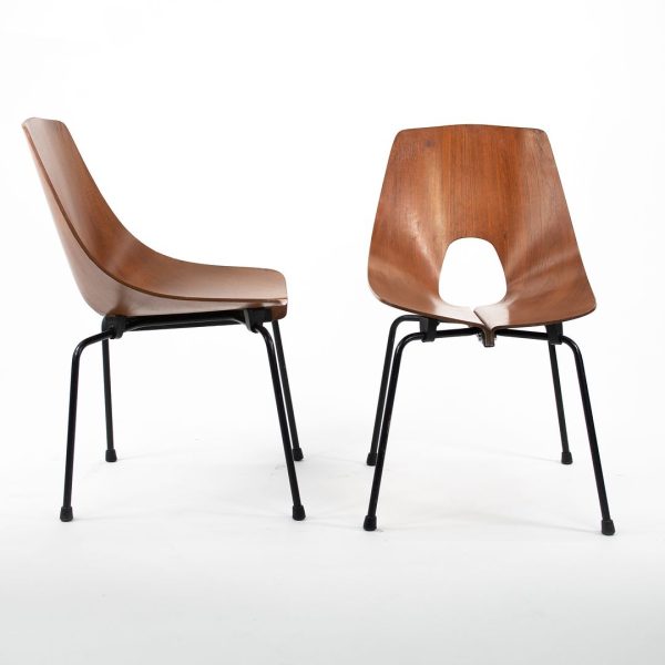 1950s Bentwood Dining Chairs by Carlo Ratti for Industria Legni Curvi Plywood, Teak, Steel, Paint Sale