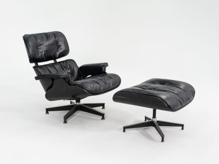 1963 Mega Rare Herman Miller Eames Lounge Chair and Ottoman 670 & 671 by Charles and Ray Eames in Ebonized Wood with Black Leather Hot on Sale