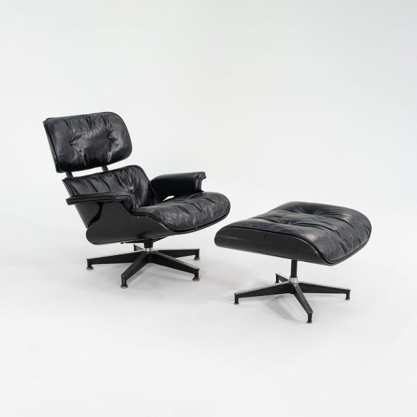 1963 Mega Rare Herman Miller Eames Lounge Chair and Ottoman 670 & 671 by Charles and Ray Eames in Ebonized Wood with Black Leather Hot on Sale