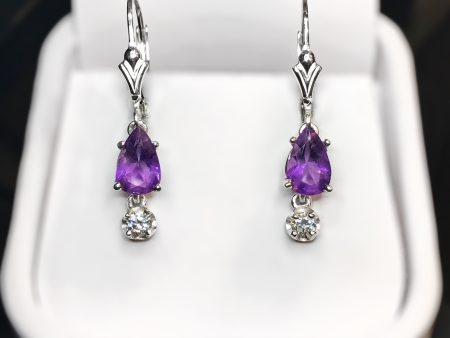 Amethyst & CZ Sterling Silver Drop Earrings Online Sale