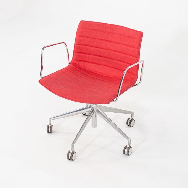 C. 2020 Lievore Altherr Molina for Arper Catifa Desk Chairs with Arms and Pnuematic Base in Red Fabric 4x Available on Sale