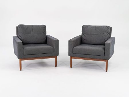 2016 Raleigh Arm Chairs by Jeffrey Bernett and Nicholas Dodziuk for Design Within Reach in Walnut and Grey Fabric Discount