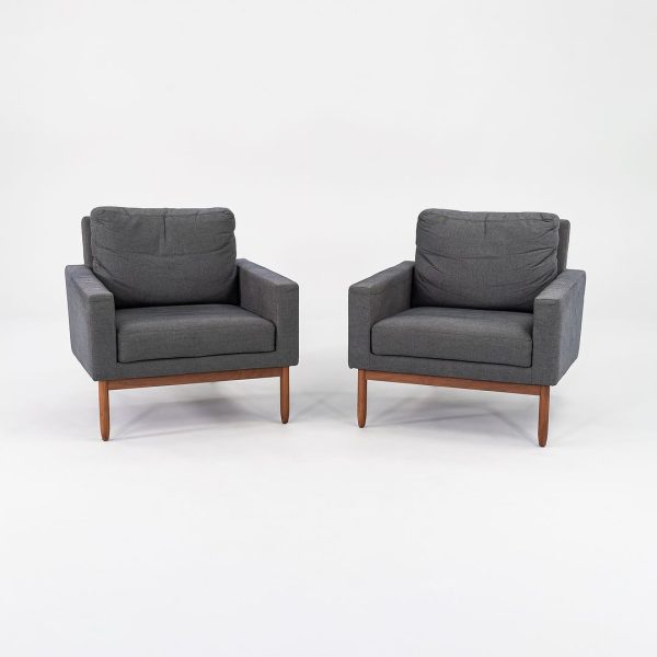 2016 Raleigh Arm Chairs by Jeffrey Bernett and Nicholas Dodziuk for Design Within Reach in Walnut and Grey Fabric Discount