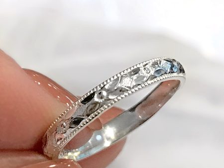 Band- Floral Patterned Millgrain Ring Sterling Silver Stackable Discount