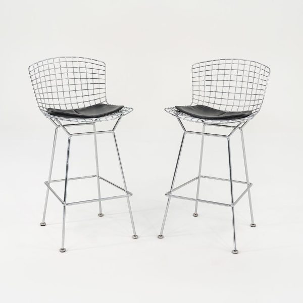 2014 Pair of Bertoia Bar Stools, Model 428C by Harry Bertoia for Knoll in Chrome For Sale