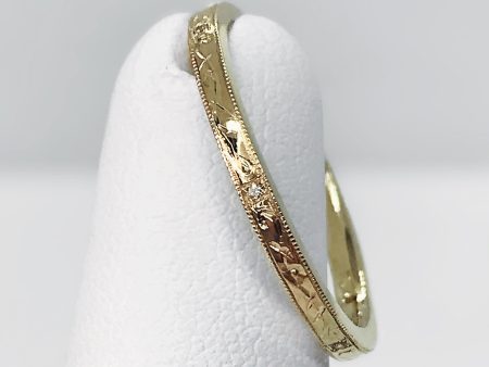 14k Yellow Gold and Genuine Diamond Stackable Band with Engraving For Cheap