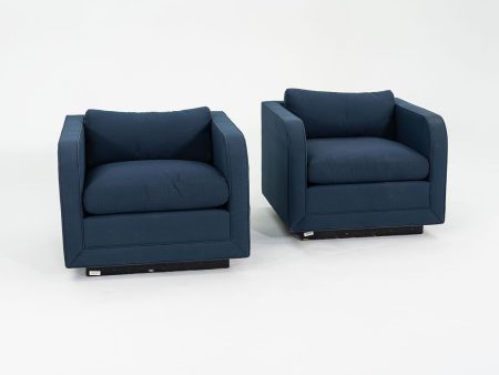 1990 Pair of Nicos Zographos CH.86P Tuxedo Chairs with Round Arms, Upholstered in Blue Fabric from IBM Headquarters For Discount