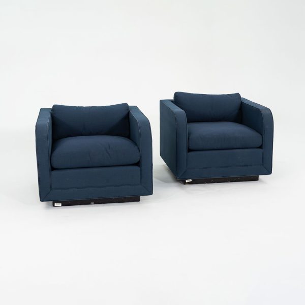 1990 Pair of Nicos Zographos CH.86P Tuxedo Chairs with Round Arms, Upholstered in Blue Fabric from IBM Headquarters For Discount