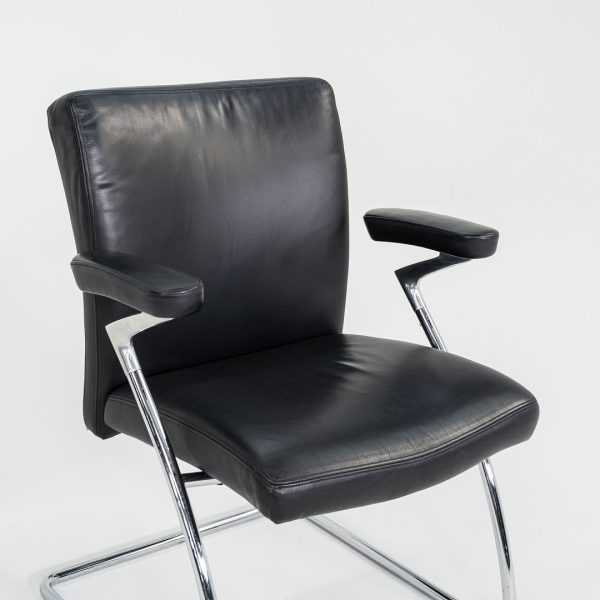 2003 Walter Knoll Art Collection Dining Arm Chairs in Black Leather 4x Available For Cheap