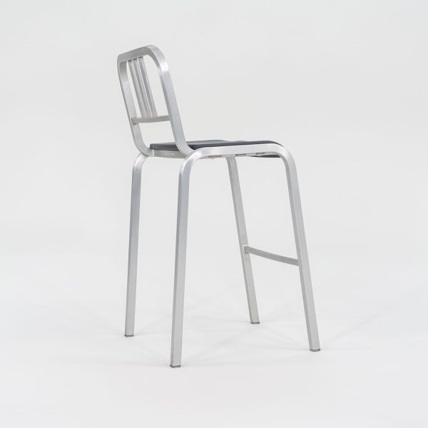 2022 New Nine-O Bar Stool by Ettore Sottsass for Emeco in Brushed Aluminum with Grey Seats 18x Available For Discount