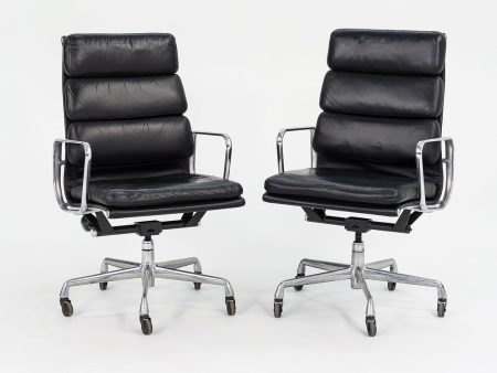 2002 Soft Pad Executive Chair, EA437 by Ray and Charles Eames for Herman Miller in Black Leather 12+ Available Cheap