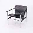 1960s Pair of Charles Pollock for Knoll Sling Arm Lounge Chairs in Black Leather and Chrome Online now